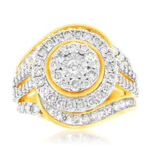 9ct Yellow Gold 2 Carat Diamond Ring with 99 Brilliant Cut Diamonds Shiels