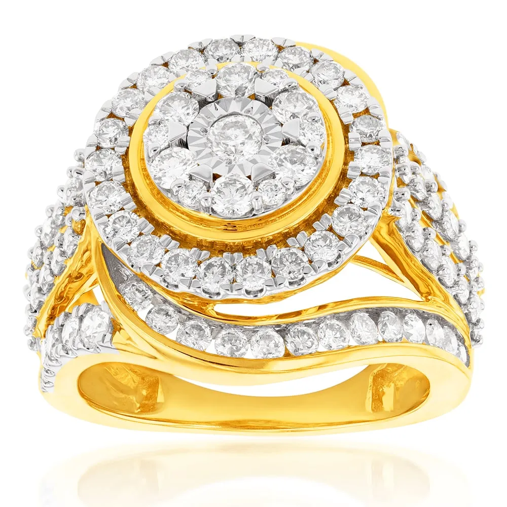 9ct Yellow Gold 2 Carat Diamond Ring with 99 Brilliant Cut Diamonds Shiels