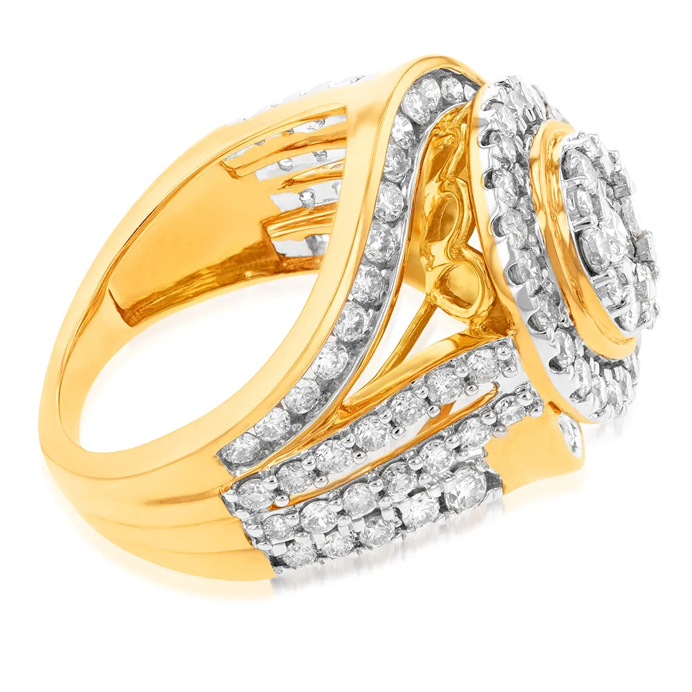 9ct Yellow Gold 2 Carat Diamond Ring with 99 Brilliant Cut Diamonds Shiels