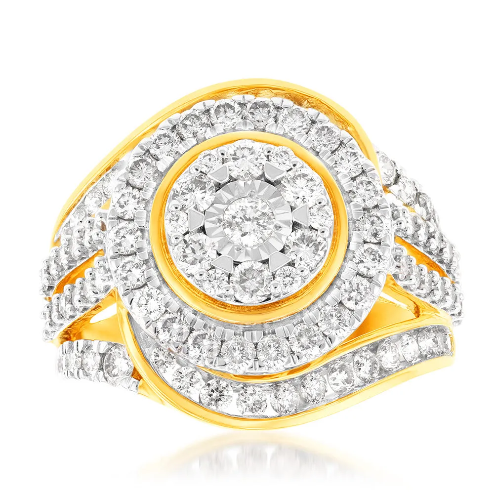 9ct Yellow Gold 2 Carat Diamond Ring with 99 Brilliant Cut Diamonds Shiels