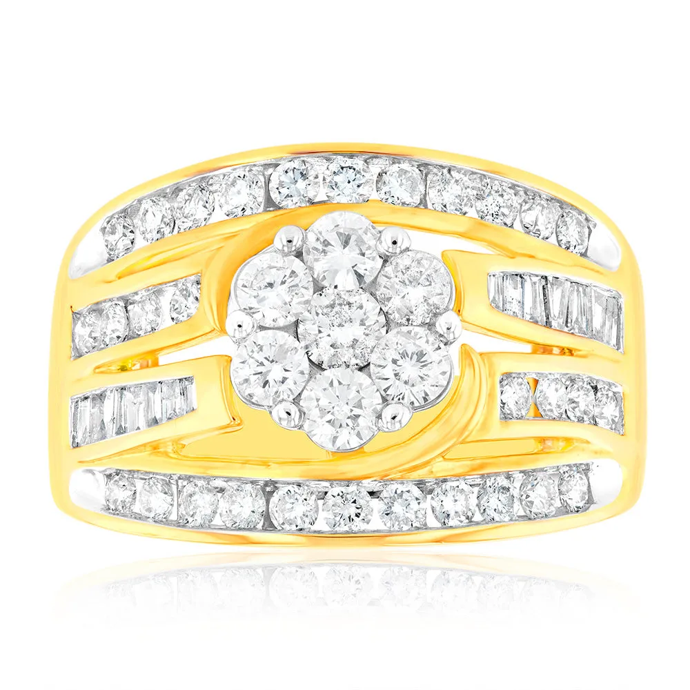 9ct Yellow Gold 2 Carat Diamond Ring with Beautiful Brilliant and Tapered Diamonds Shiels