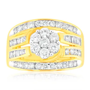 9ct Yellow Gold 2 Carat Diamond Ring with Beautiful Brilliant and Tapered Diamonds Shiels