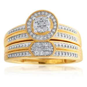 9ct Yellow Gold 2-Ring Diamond Bridal set with 17 Diamonds Shiels