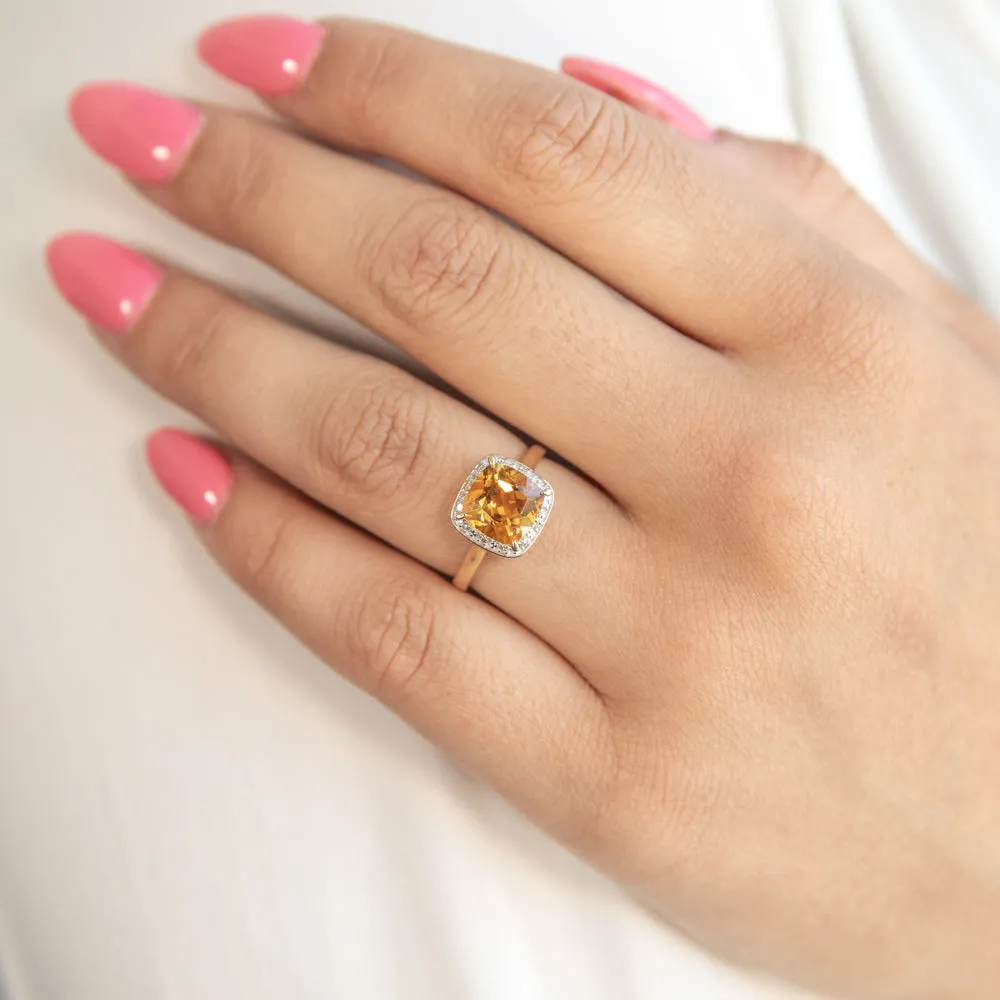 9ct Yellow Gold 2ct Citrine and Diamond Ring Shiels