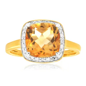 9ct Yellow Gold 2ct Citrine and Diamond Ring Shiels