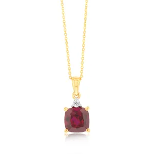 9ct Yellow Gold 2ct Created Ruby and Diamond Pendant On 45cm Chain Shiels