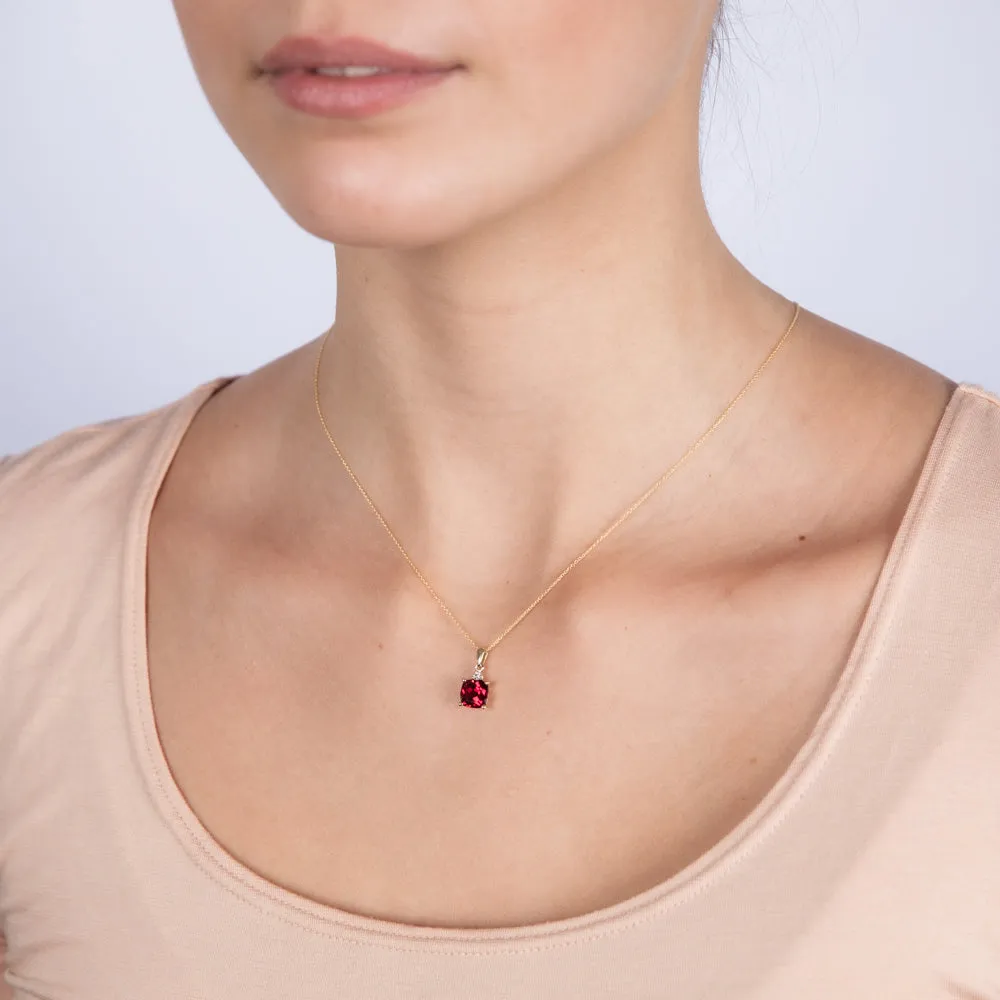 9ct Yellow Gold 2ct Created Ruby and Diamond Pendant On 45cm Chain Shiels