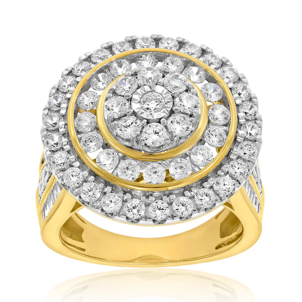 9ct Yellow Gold 3 Carat Diamond Ring with Brilliant and Tapered Baguette Diamonds Shiels