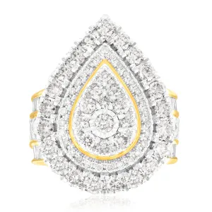 9ct Yellow Gold 3 Carat Diamond Ring with Brilliant Cut and Tapered Baguette Diamonds Shiels