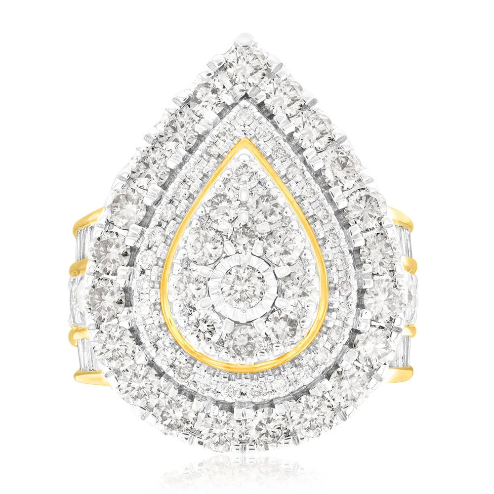 9ct Yellow Gold 3 Carat Diamond Ring with Brilliant Cut and Tapered Baguette Diamonds Shiels