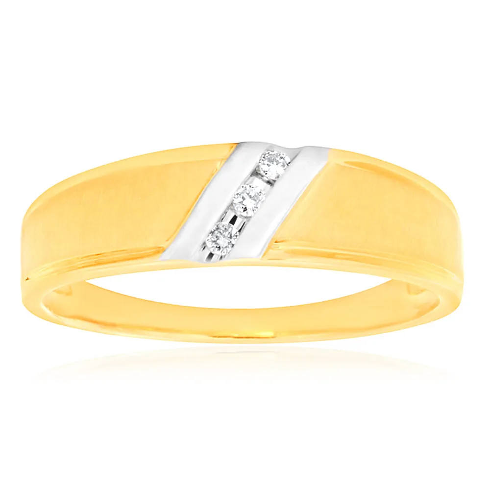 9ct Yellow Gold 3 Diamonds Gents Ring Shiels