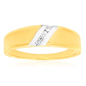 9ct Yellow Gold 3 Diamonds Gents Ring Shiels