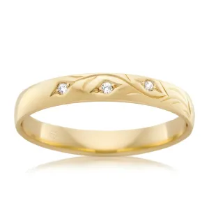 9ct Yellow Gold 3mm High Half Round Diamond Ring with 3 Diamonds. Size O Shiels
