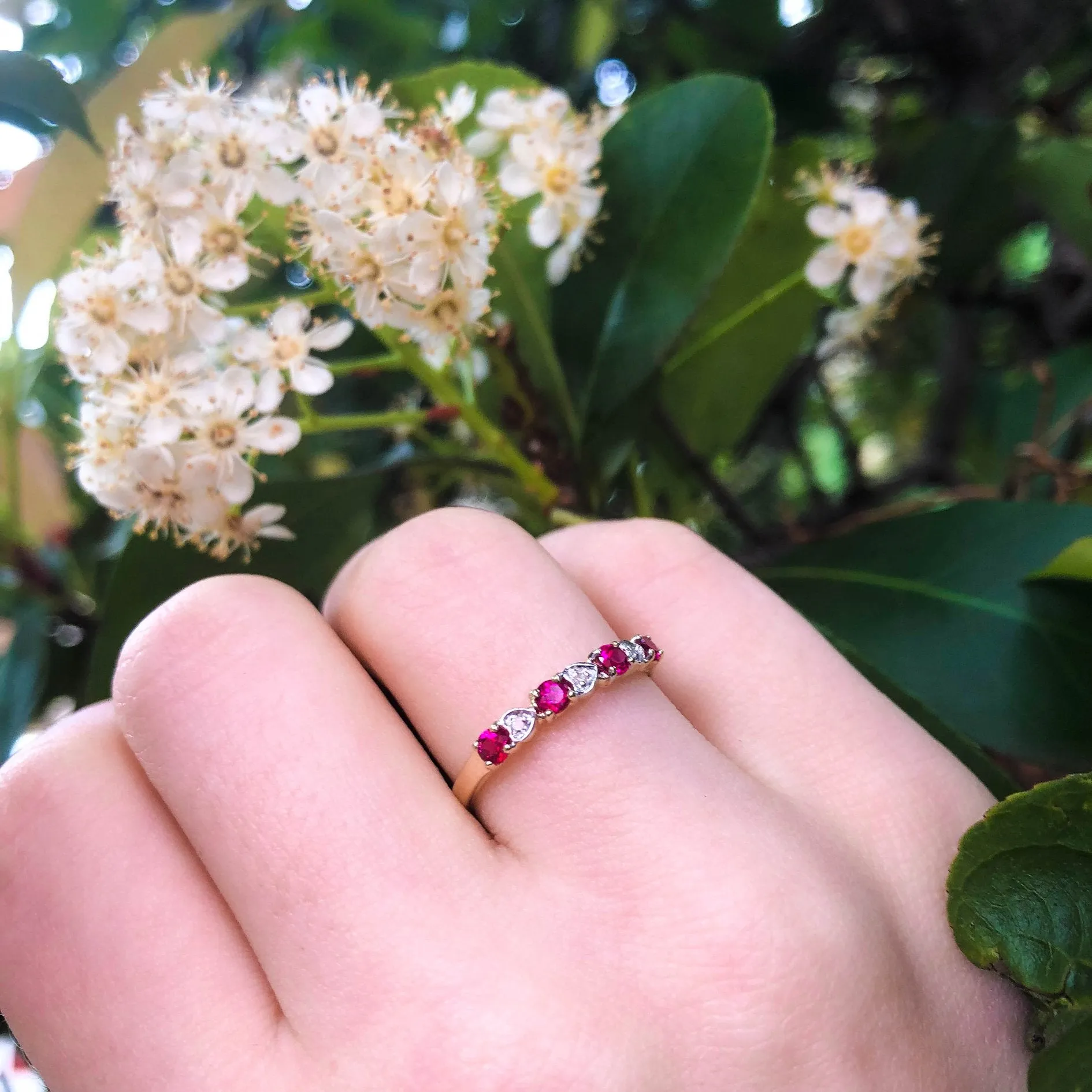 9ct Yellow Gold 4 Created Ruby   3 Diamond Ring Shiels