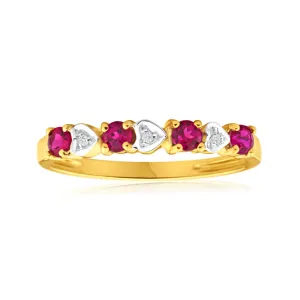 9ct Yellow Gold 4 Created Ruby   3 Diamond Ring Shiels