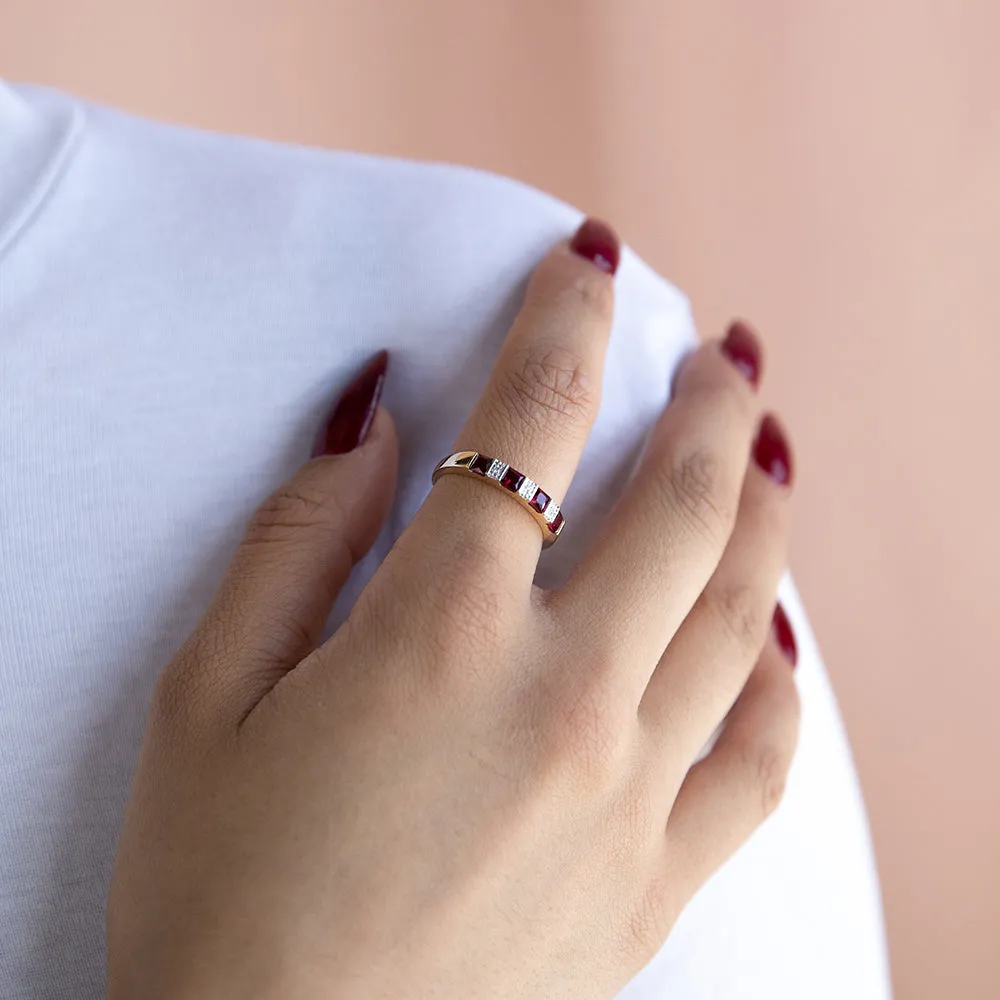 9ct Yellow Gold 4 Created Ruby Diamond Ring Shiels
