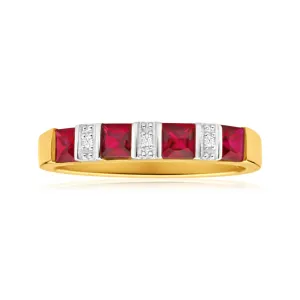 9ct Yellow Gold 4 Created Ruby Diamond Ring Shiels