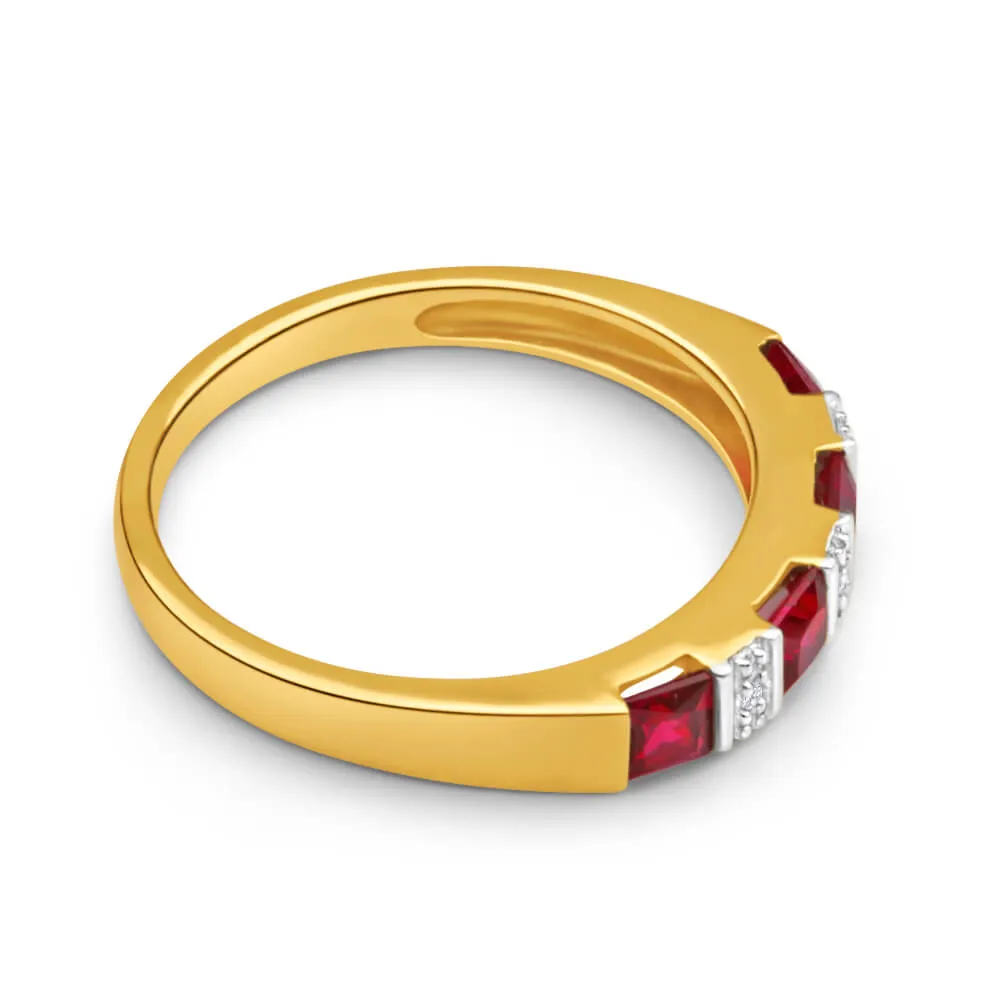9ct Yellow Gold 4 Created Ruby Diamond Ring Shiels
