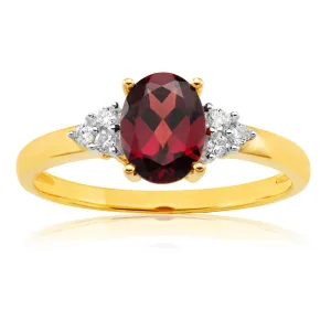 9ct Yellow Gold 4x6mm 1.4ct Oval Garnet   Diamond Ring Shiels