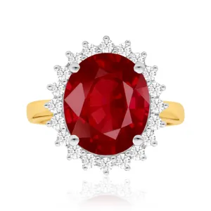 9ct Yellow Gold 8ct Natural Enhanced Ruby and 1/2 Carat Diamond Ring Shiels