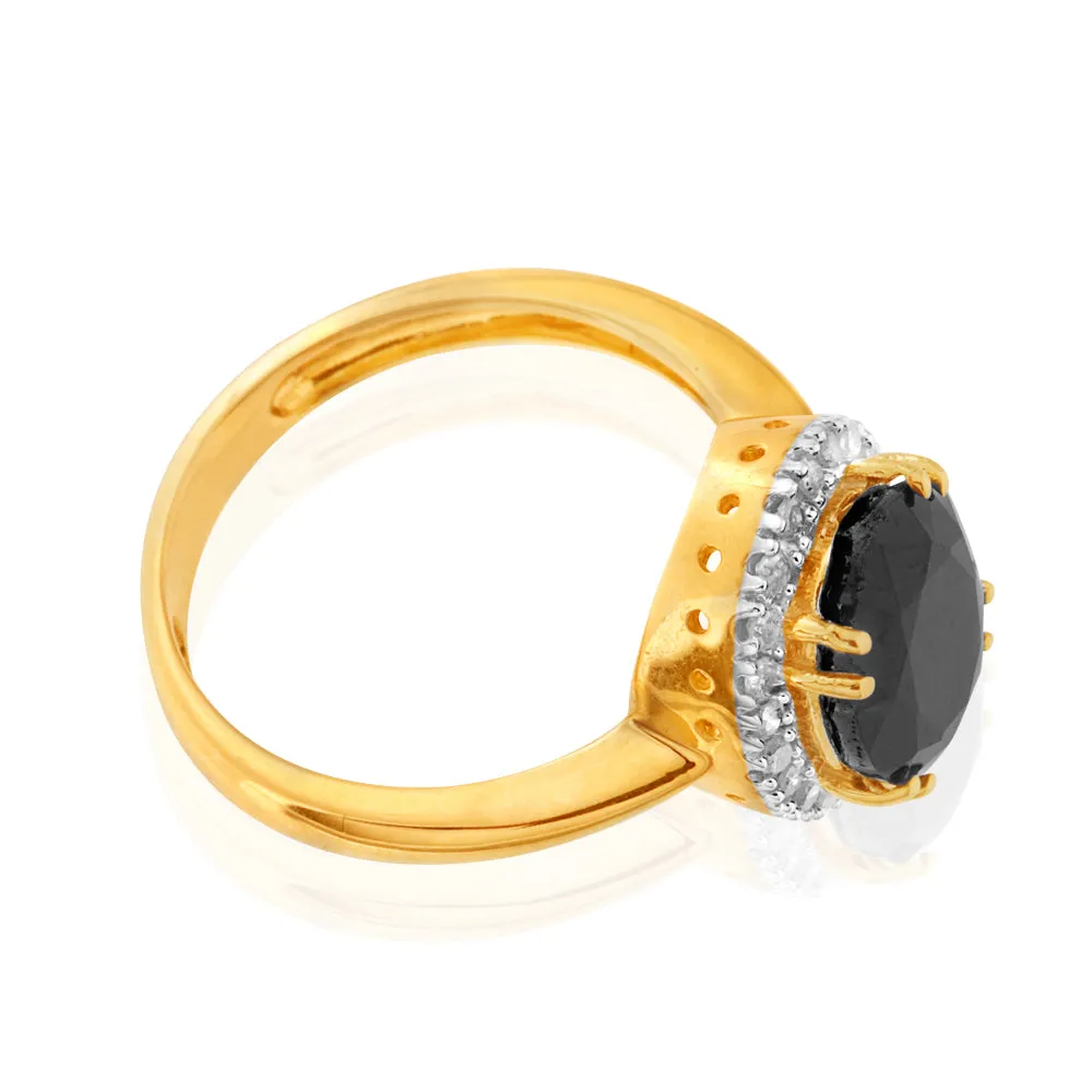 9ct Yellow Gold 8X10mm Oval Cut Natural Sapphire and Diamond Ring Shiels