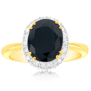 9ct Yellow Gold 8X10mm Oval Cut Natural Sapphire and Diamond Ring Shiels