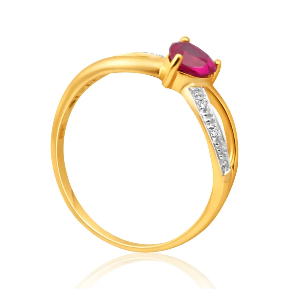 9ct Yellow Gold Alluring Heart Created Ruby   Diamond Ring Shiels