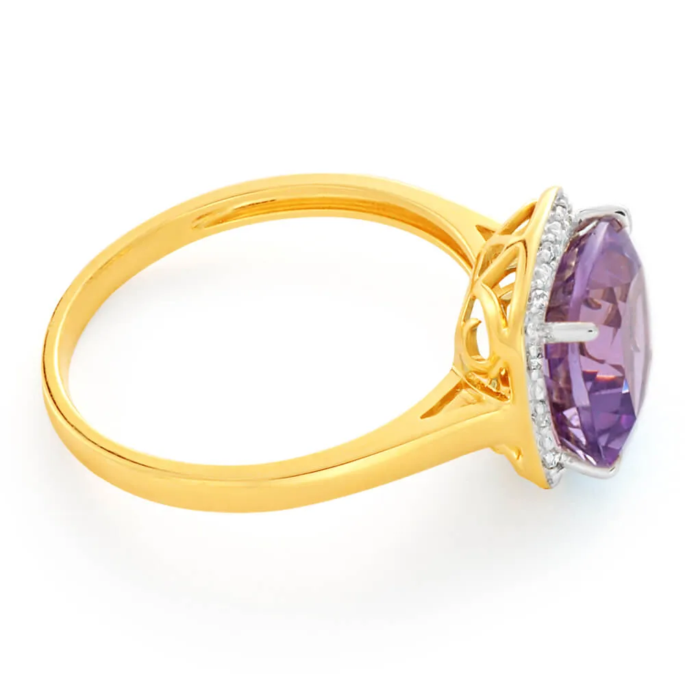 9ct Yellow Gold Amethyst Diamond Ring Shiels