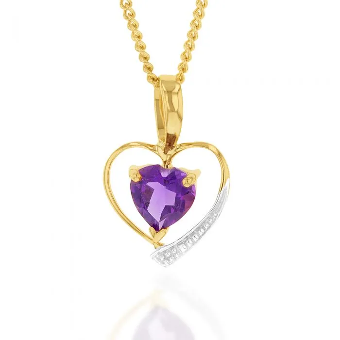 9ct Yellow Gold Amethyst Heart Pendant Shiels