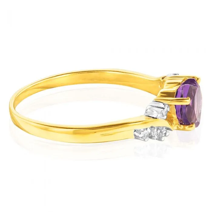 9ct Yellow Gold Amethyst Heart with 8 Diamond Ring Shiels