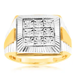 9ct Yellow Gold & Rhodium Set with 9 Brilliant Diamonds Gents Ring Set Shiels