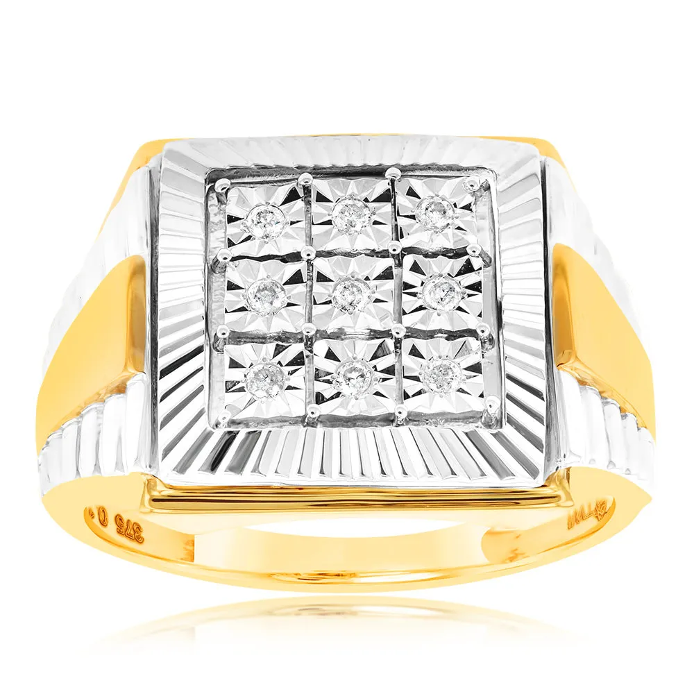 9ct Yellow Gold & Rhodium Set with 9 Brilliant Diamonds Gents Ring Set Shiels