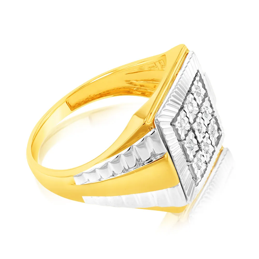 9ct Yellow Gold & Rhodium Set with 9 Brilliant Diamonds Gents Ring Set Shiels