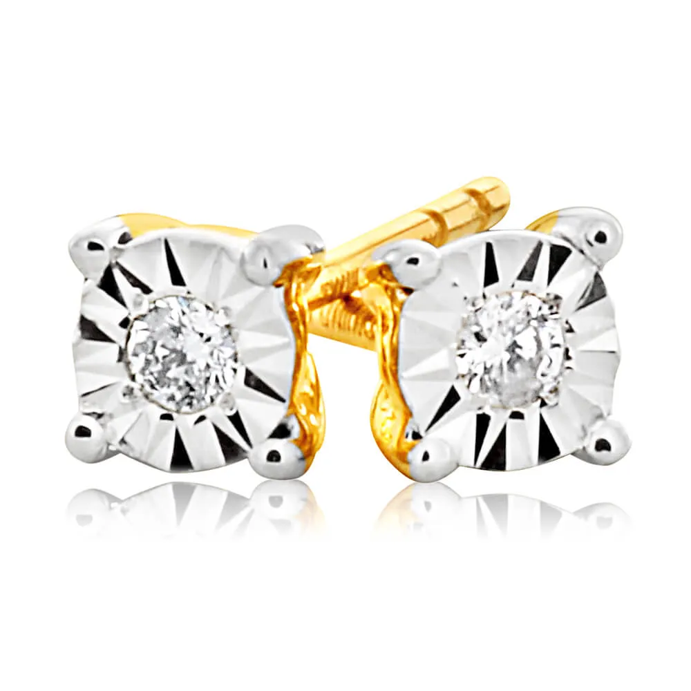 9ct Yellow Gold & White Gold Dazzling Diamond Stud Earrings Shiels