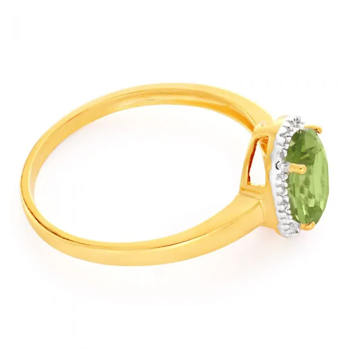 9ct Yellow Gold & White Gold Peridot and Diamond Halo Ring Shiels