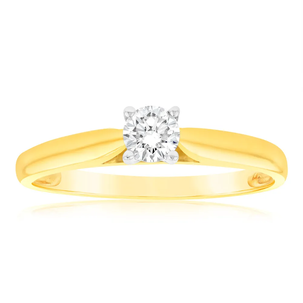 9ct Yellow Gold & White Gold Solitaire Ring With 0.2 Carat Diamond Shiels
