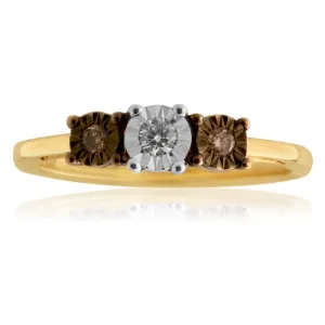 9ct Yellow Gold Australian Champagne Diamond Ring with 2 Brilliant White Diamonds Shiels