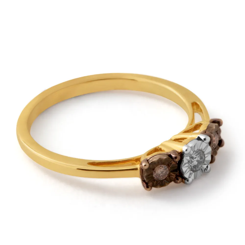 9ct Yellow Gold Australian Champagne Diamond Ring with 2 Brilliant White Diamonds Shiels