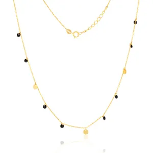 9ct Yellow Gold Black Zirconia and Gold Disc Charm 41.90cm Chain Shiels