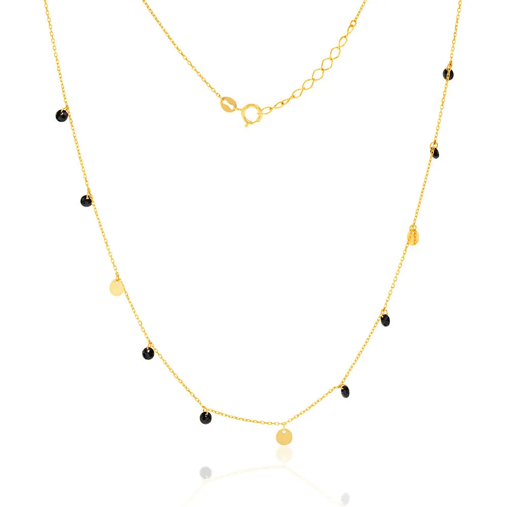 9ct Yellow Gold Black Zirconia and Gold Disc Charm 41.90cm Chain Shiels