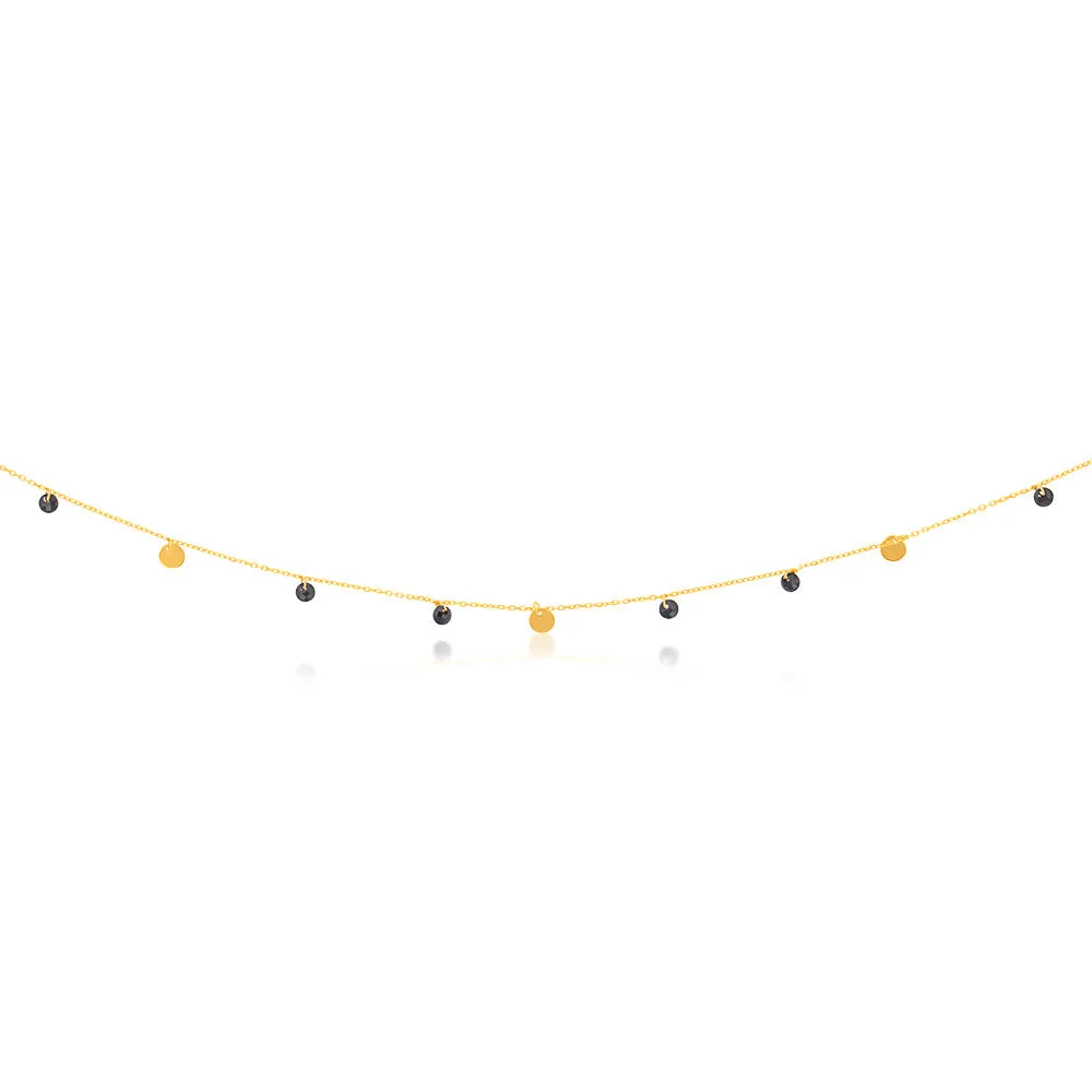9ct Yellow Gold Black Zirconia and Gold Disc Charm 41.90cm Chain Shiels