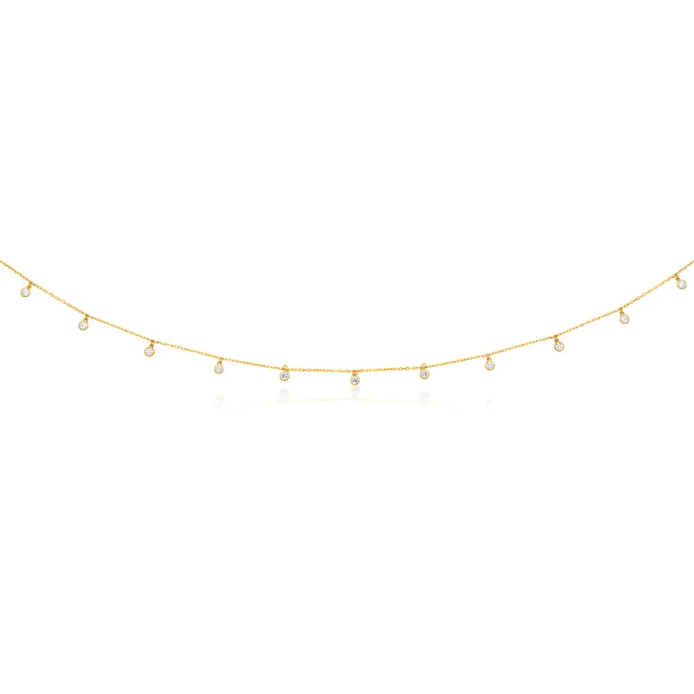 9ct Yellow Gold Chain with 11 Cubic Zirconias with Adjustable 38-40cm Length Shiels