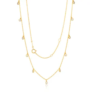 9ct Yellow Gold Chain with 11 Cubic Zirconias with Adjustable 38-40cm Length Shiels