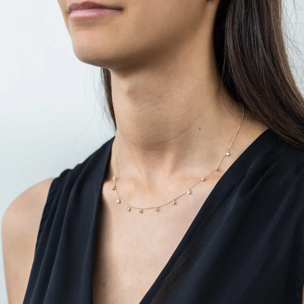 9ct Yellow Gold Chain with 11 Cubic Zirconias with Adjustable 38-40cm Length Shiels