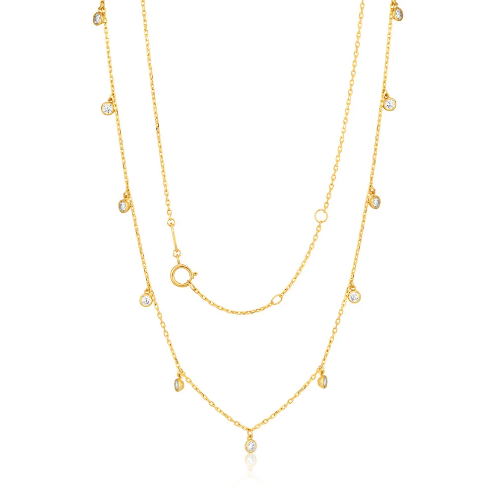9ct Yellow Gold Chain with 11 Cubic Zirconias with Adjustable 38-40cm Length Shiels