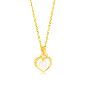 9ct Yellow Gold Created 4.5mm Cultured Pearl Heart Shaped Pendant Shiels
