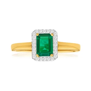 9ct Yellow Gold Created Emerald   Diamond Ring Shiels