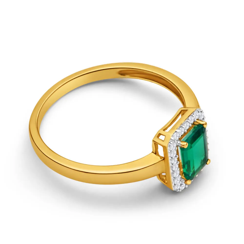 9ct Yellow Gold Created Emerald   Diamond Ring Shiels