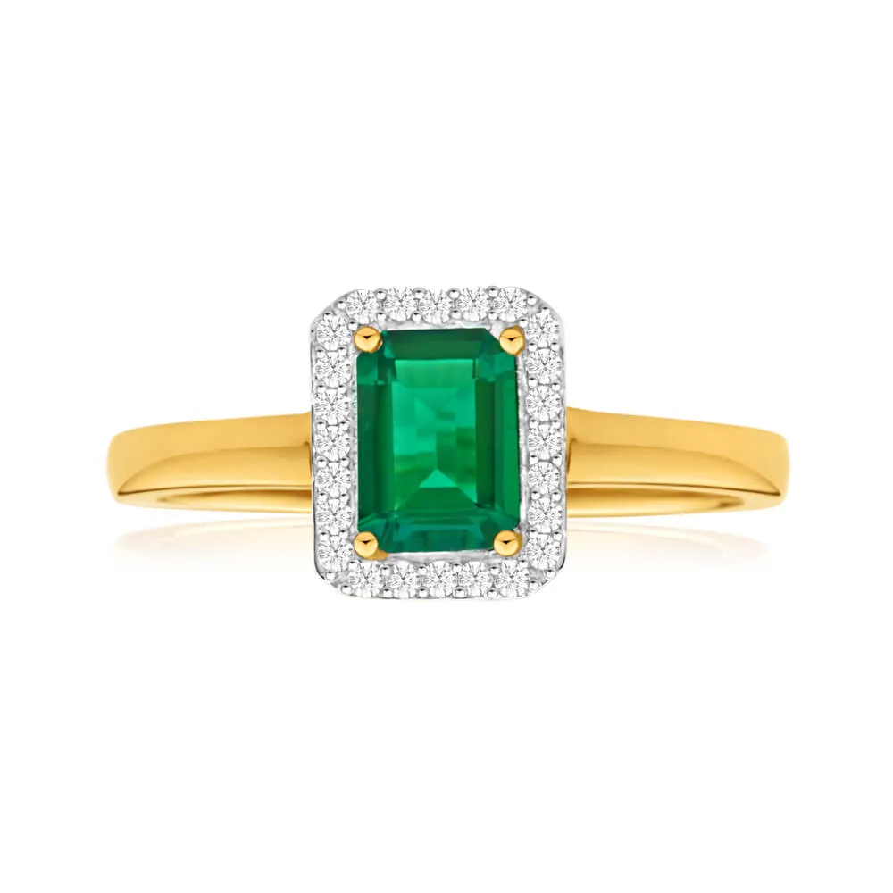 9ct Yellow Gold Created Emerald   Diamond Ring Shiels