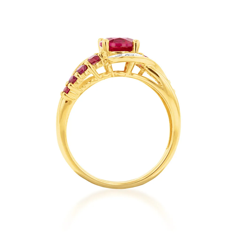 9ct Yellow Gold Created Ruby and 0.15 Carat Diamond Ring Shiels